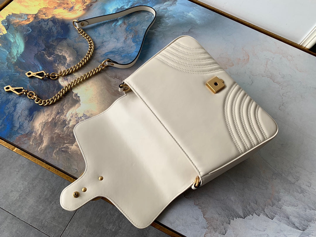 GG Marmont 26.5cm White Calfskin Gold Hardware mysite