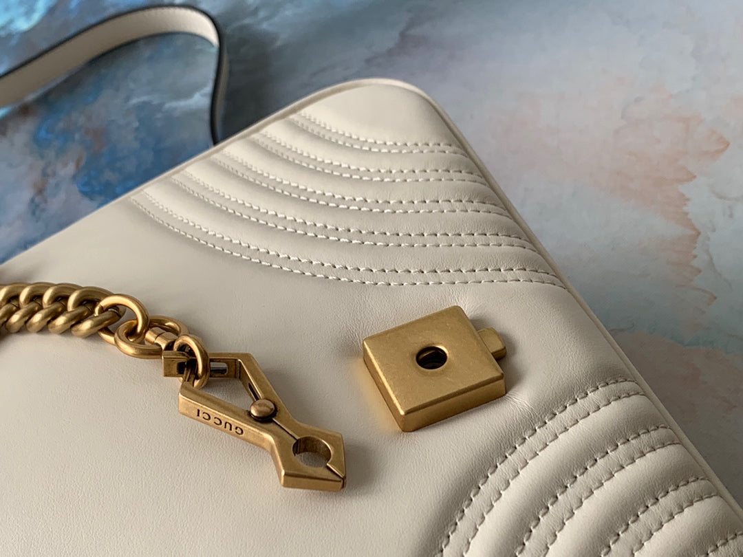 GG Marmont 26.5cm White Calfskin Gold Hardware mysite