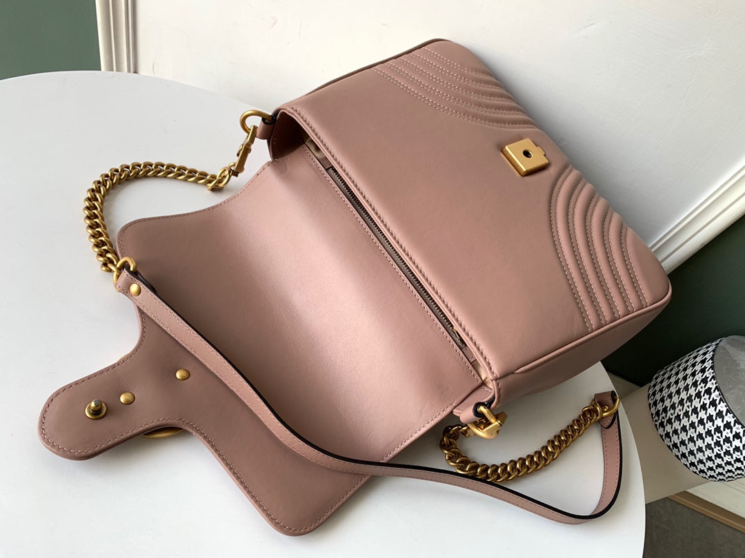 GG Marmont 26.5cm Dark Beige Calfskin Gold Hardware mysite