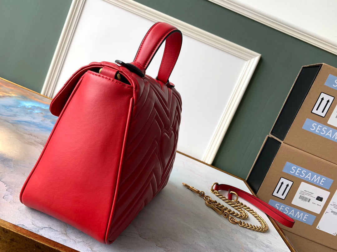 GG Marmont 26.5cm Red Calfskin Gold Hardware mysite