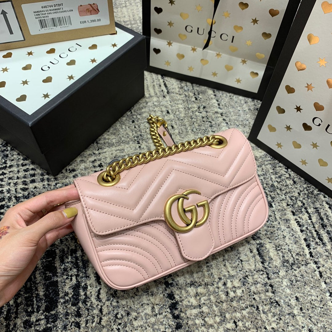 GG Marmont 22cm Pink Calfskin Gold Hardware mysite
