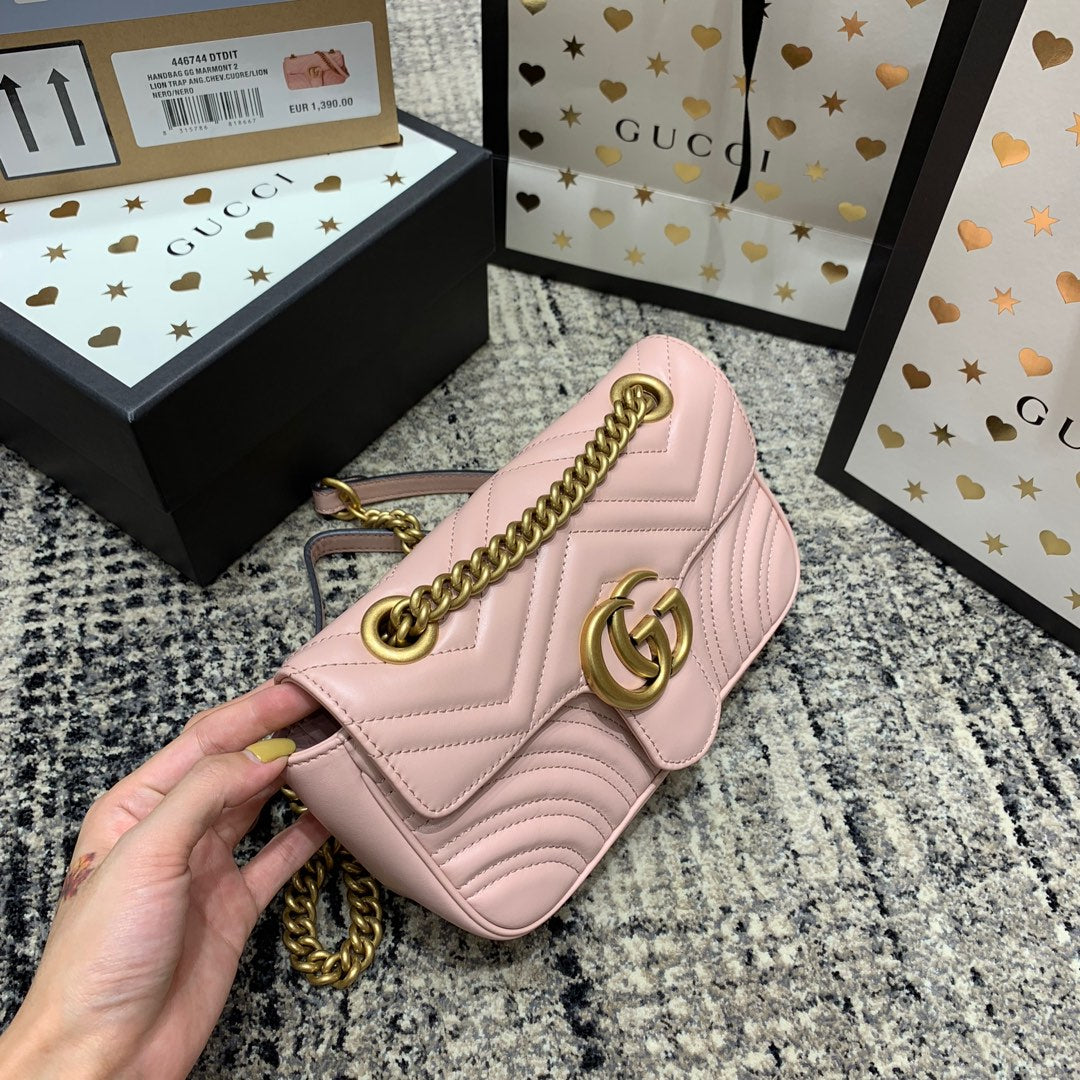 GG Marmont 22cm Pink Calfskin Gold Hardware mysite