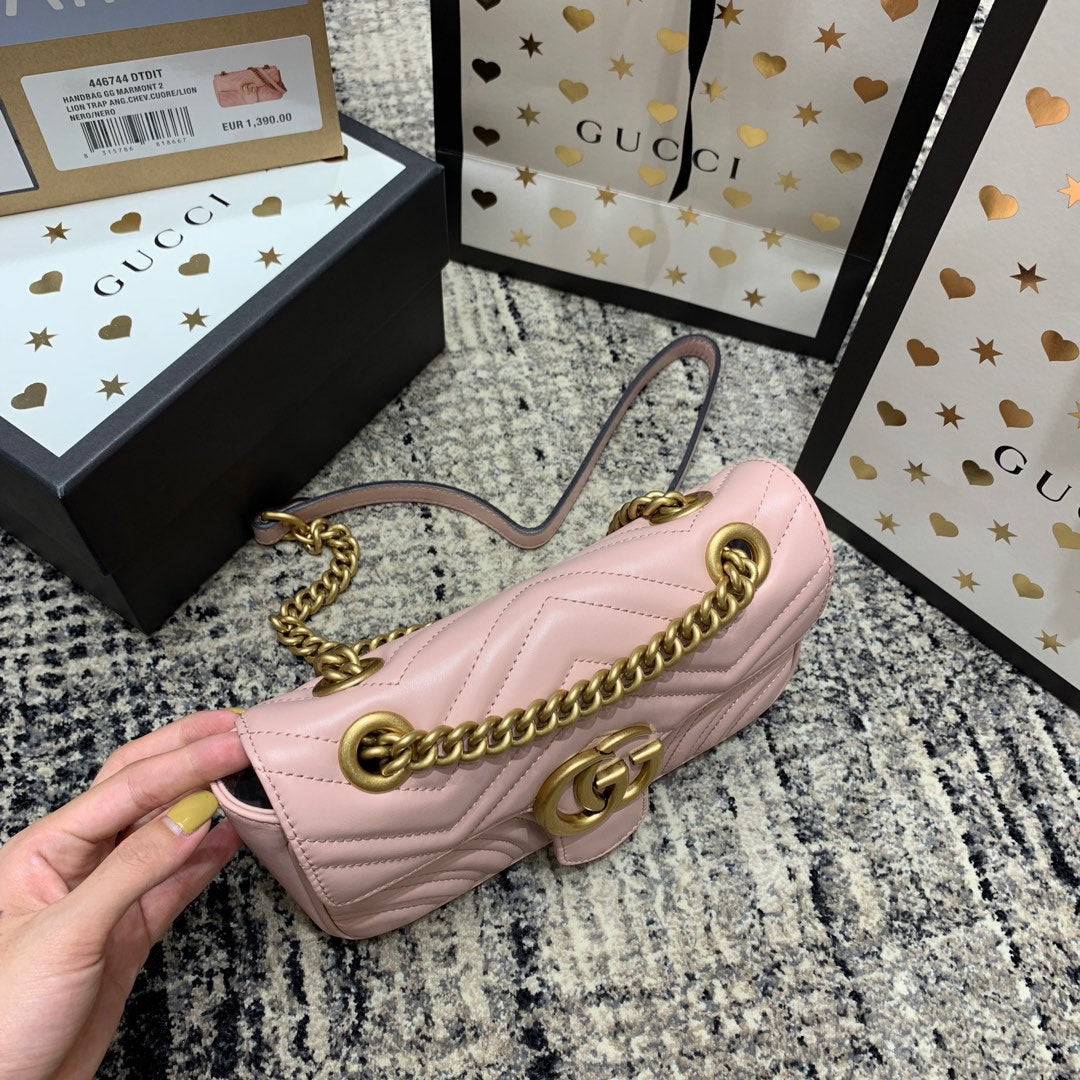 GG Marmont 22cm Pink Calfskin Gold Hardware mysite