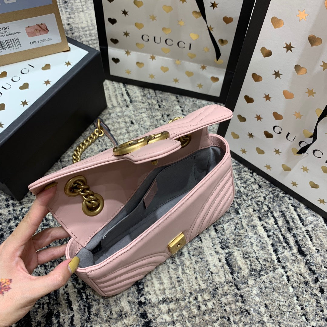 GG Marmont 22cm Pink Calfskin Gold Hardware mysite