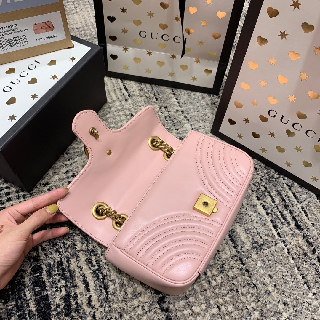 GG Marmont 22cm Pink Calfskin Gold Hardware mysite