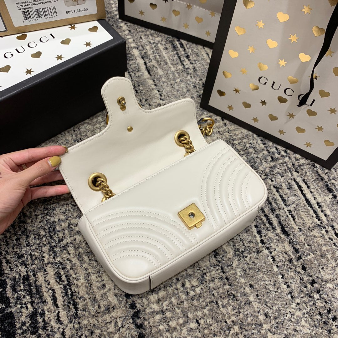 GG Marmont 22cm White Calfskin Gold Hardware mysite