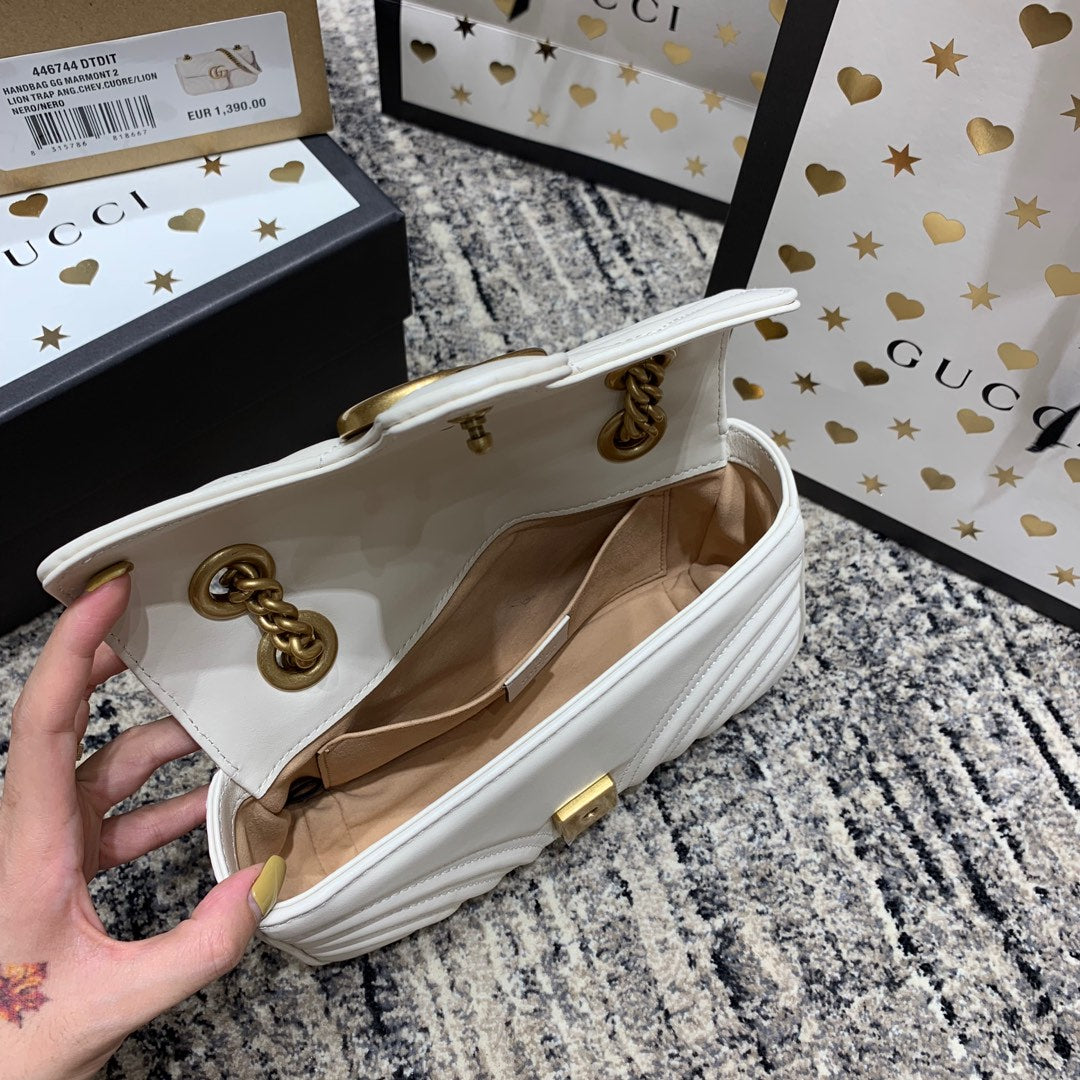 GG Marmont 22cm White Calfskin Gold Hardware mysite