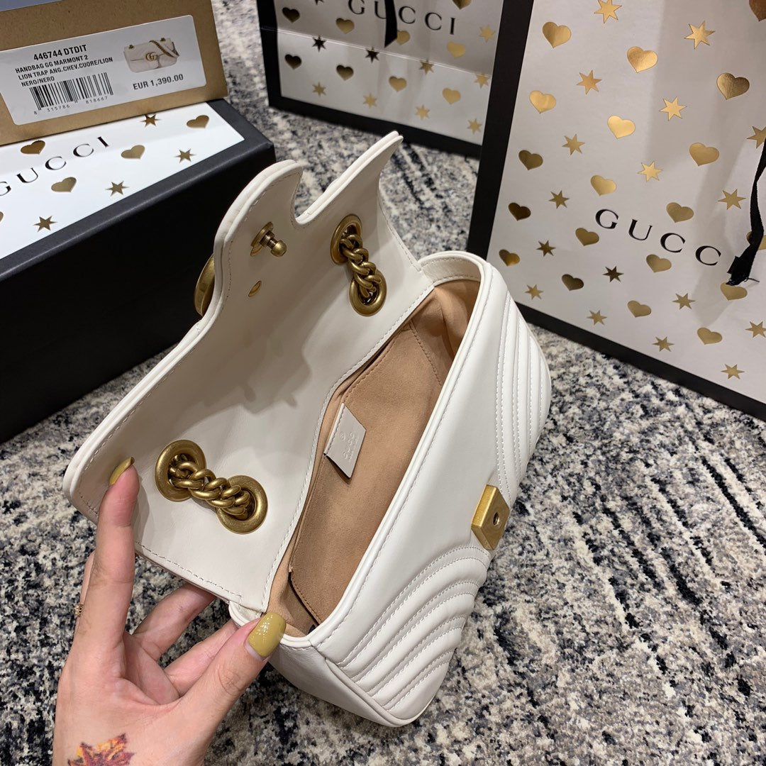 GG Marmont 22cm White Calfskin Gold Hardware mysite