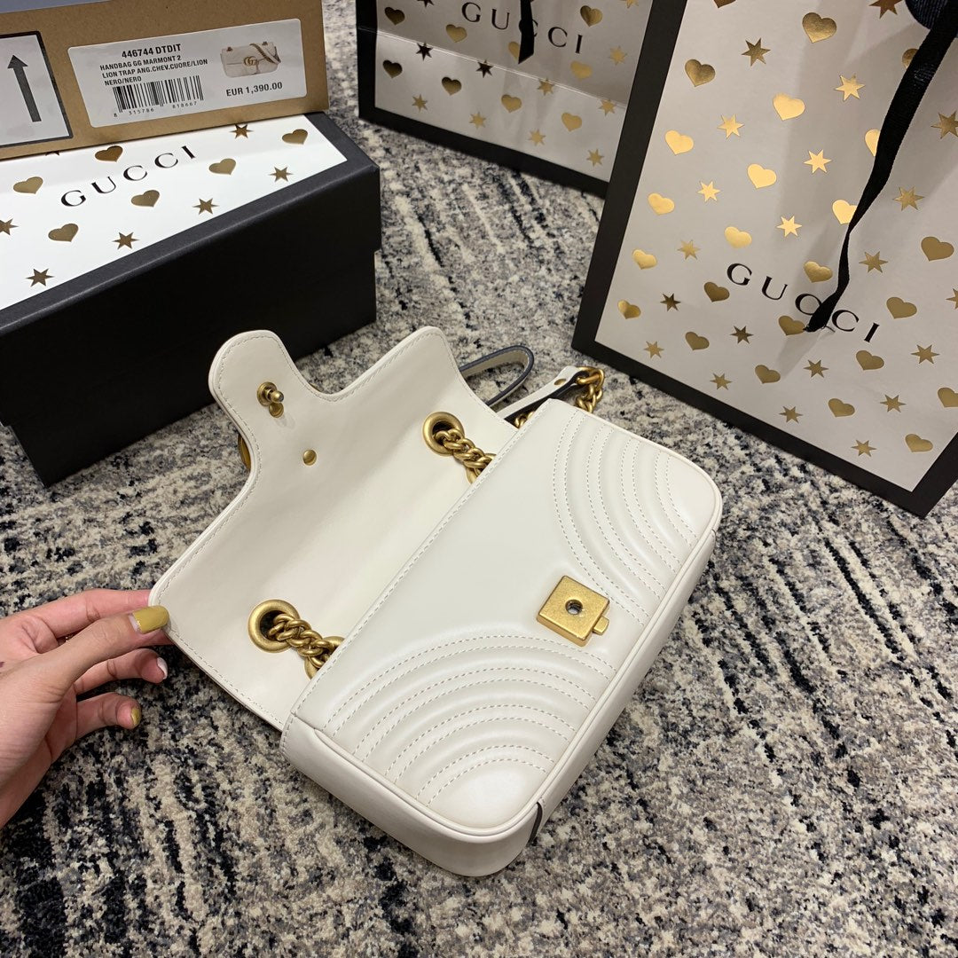 GG Marmont 22cm White Calfskin Gold Hardware mysite