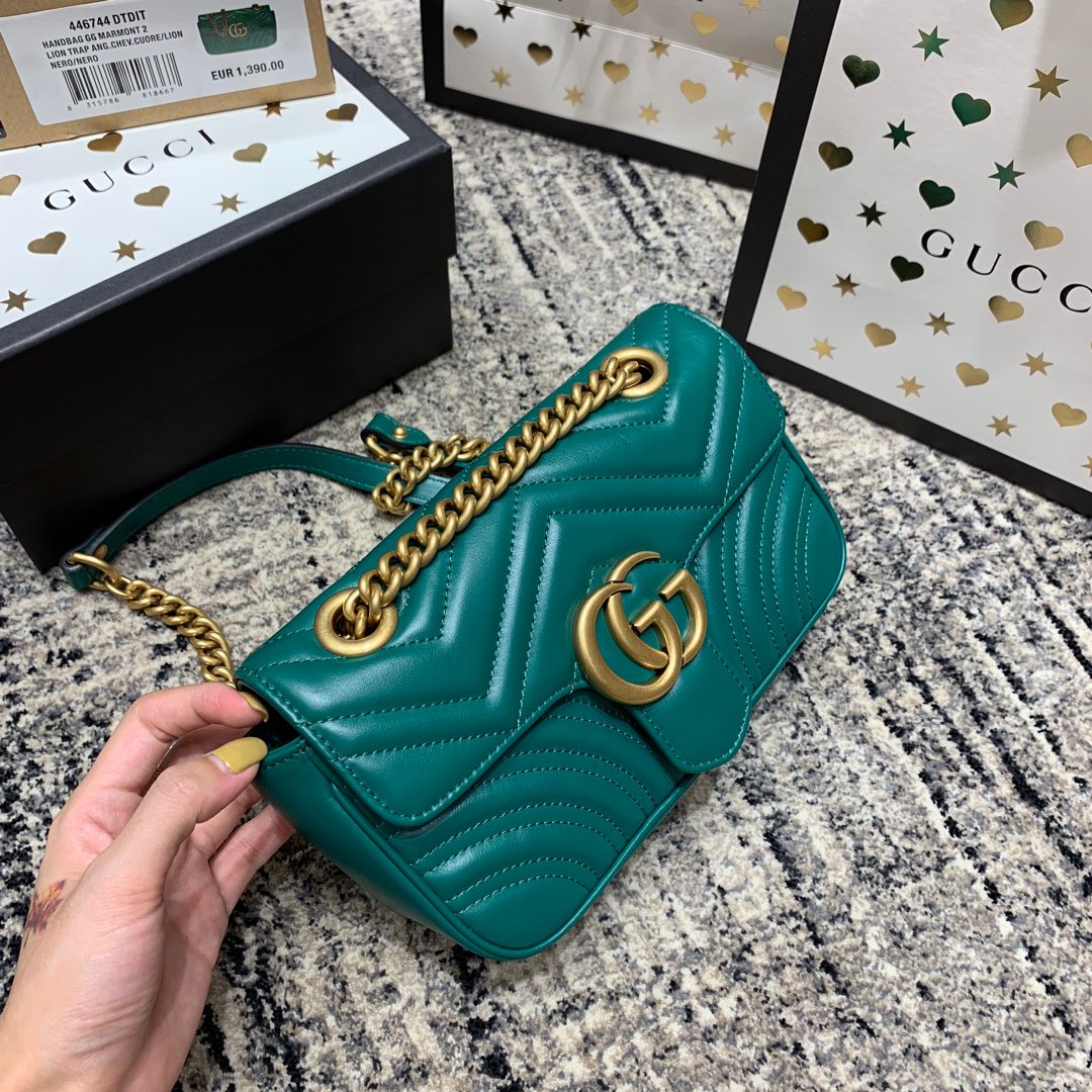 GG Marmont 22cm Turquoise Calfskin Gold Hardware mysite