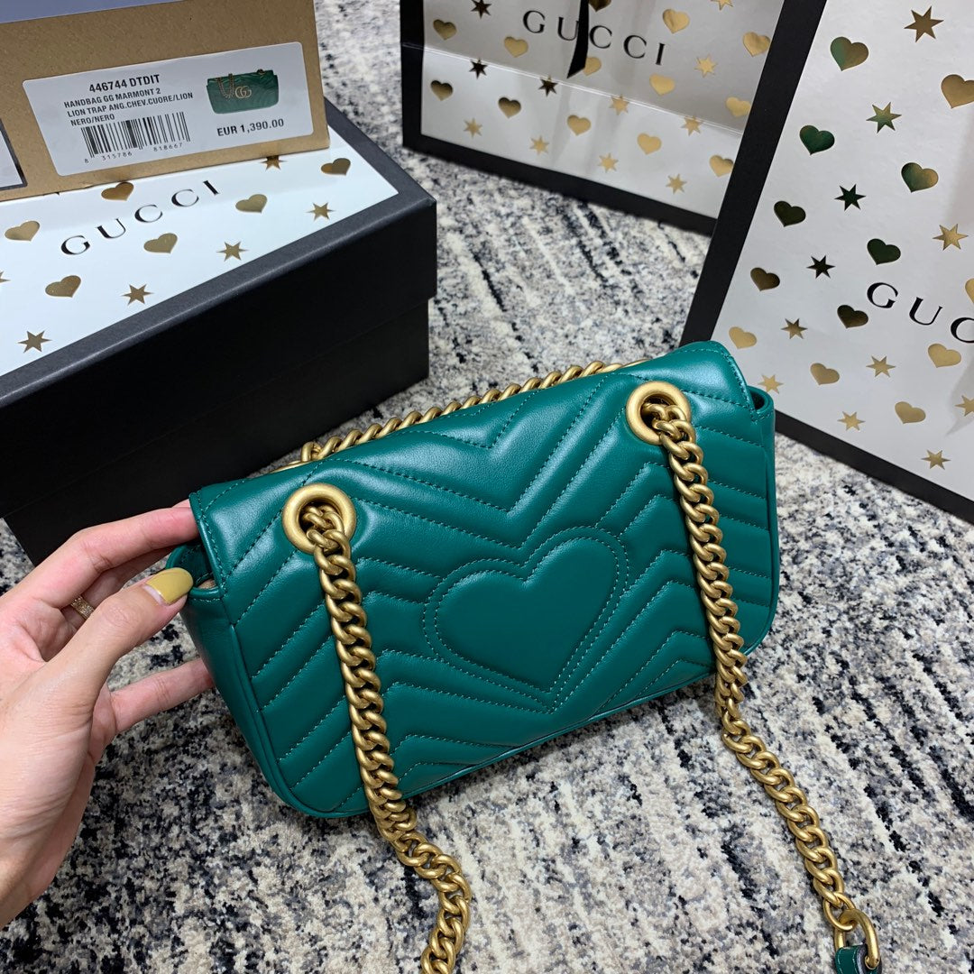 GG Marmont 22cm Turquoise Calfskin Gold Hardware mysite