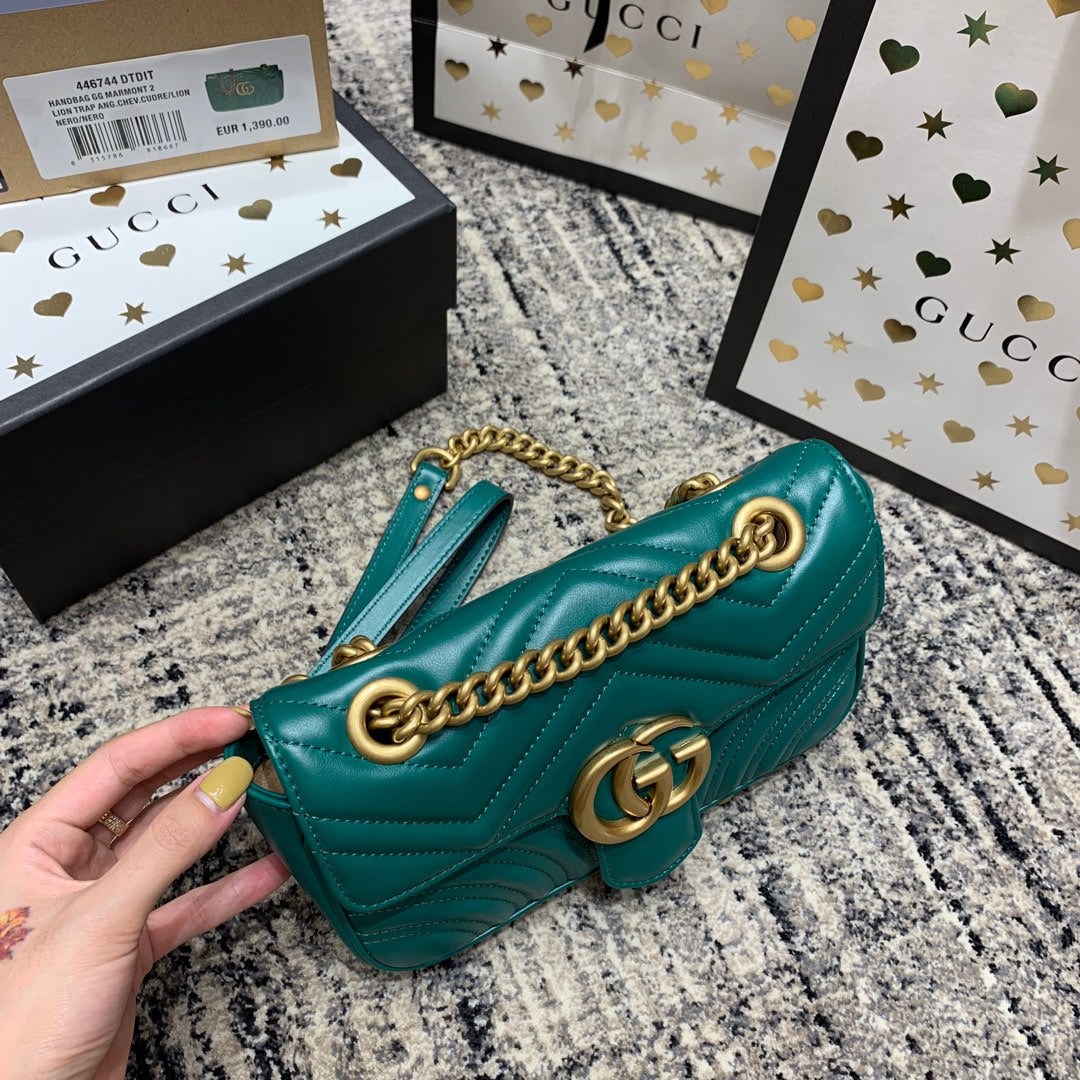 GG Marmont 22cm Turquoise Calfskin Gold Hardware mysite