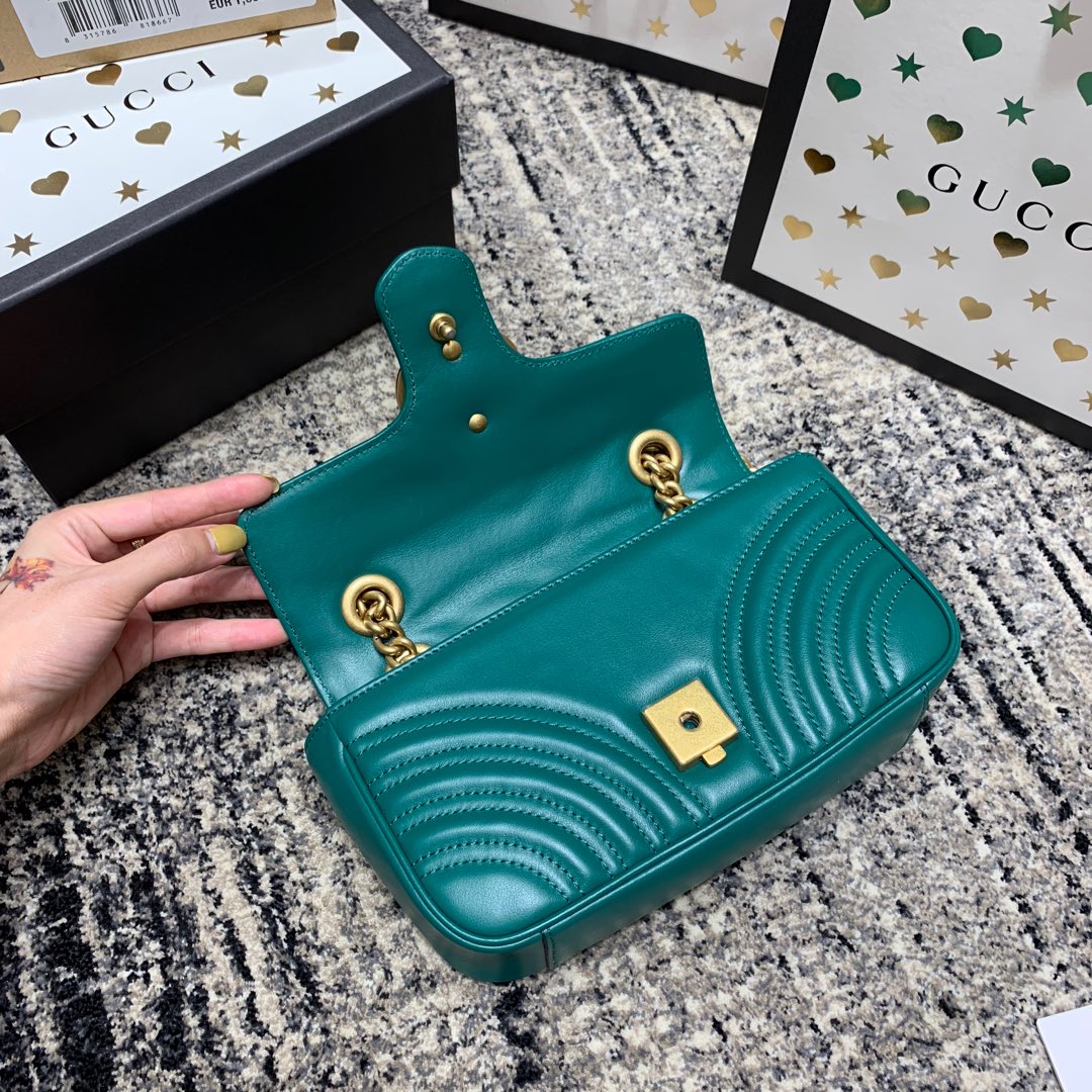 GG Marmont 22cm Turquoise Calfskin Gold Hardware mysite