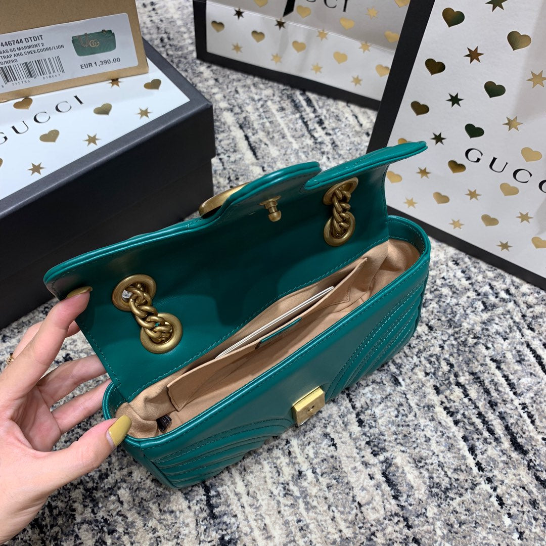 GG Marmont 22cm Turquoise Calfskin Gold Hardware mysite