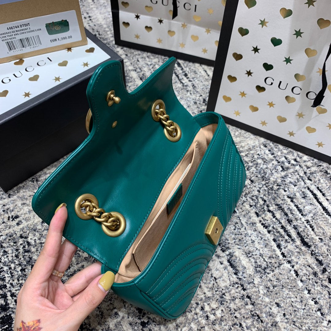 GG Marmont 22cm Turquoise Calfskin Gold Hardware mysite