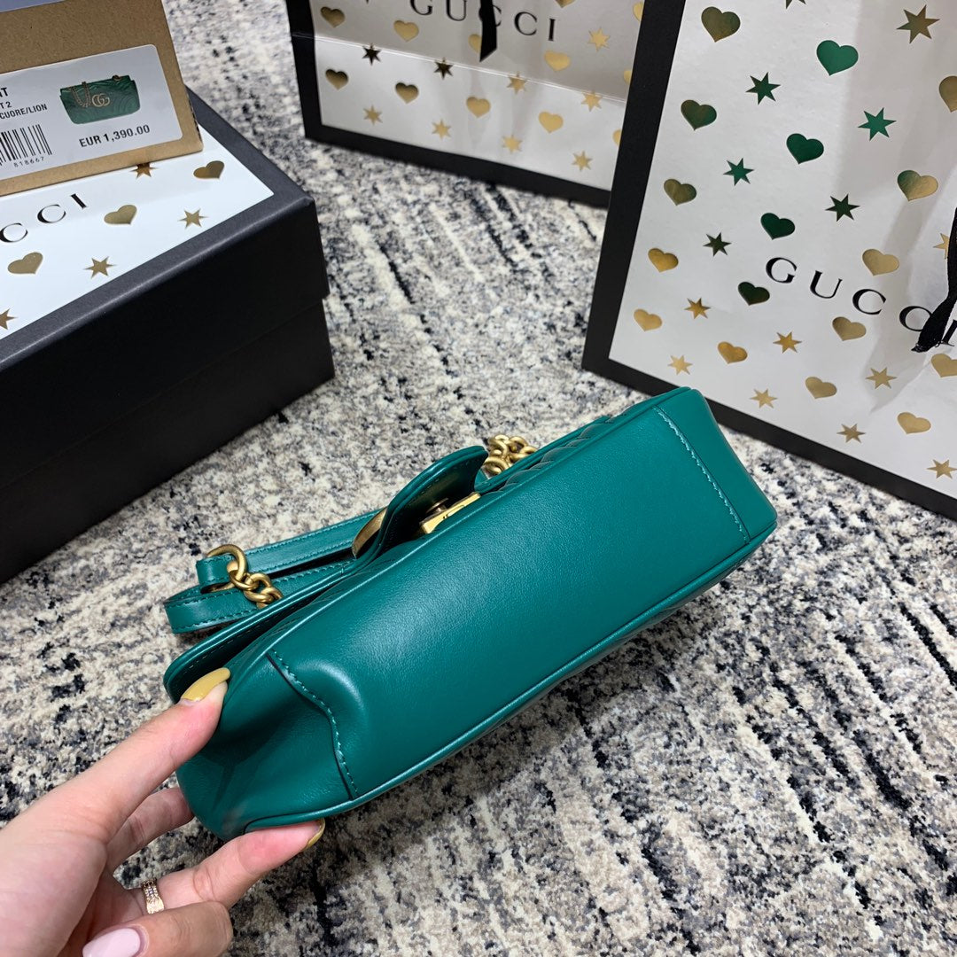 GG Marmont 22cm Turquoise Calfskin Gold Hardware mysite