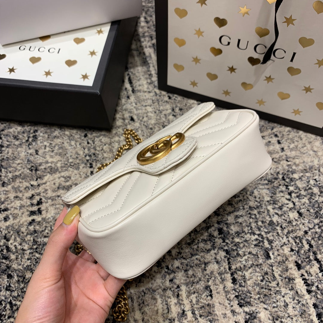 GG Marmont Mini 16.5cm White Calfskin Gold Hardware mysite