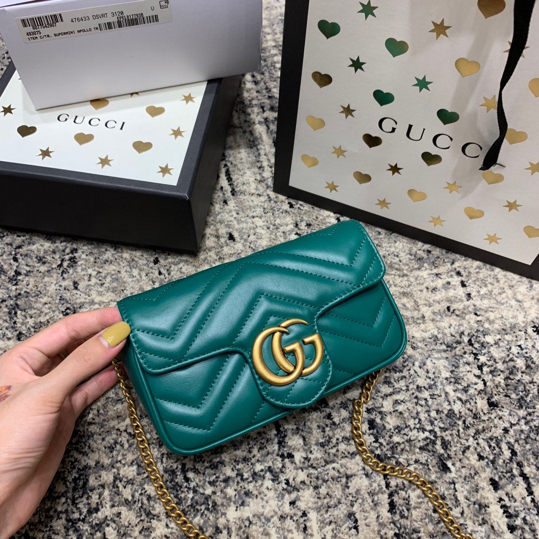 GG Marmont Mini 16.5cm Turquoise Calfskin Gold Hardware mysite
