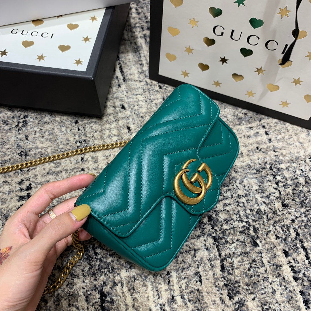 GG Marmont Mini 16.5cm Turquoise Calfskin Gold Hardware mysite