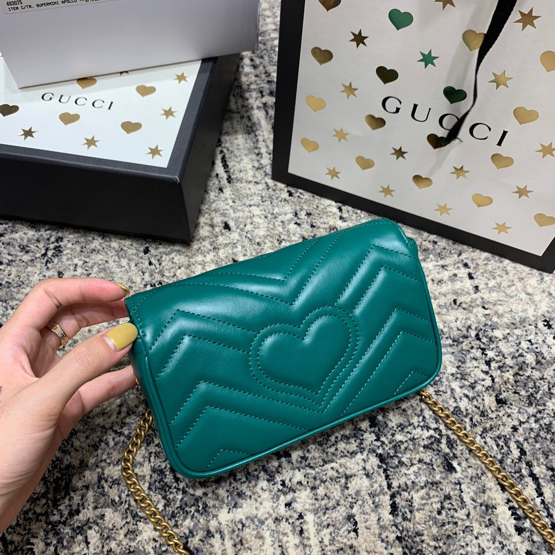 GG Marmont Mini 16.5cm Turquoise Calfskin Gold Hardware mysite