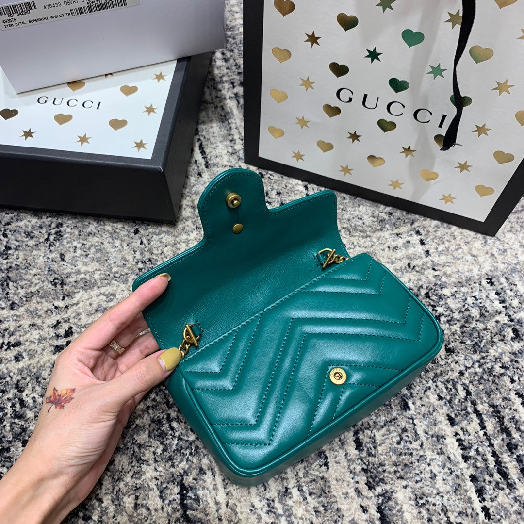 GG Marmont Mini 16.5cm Turquoise Calfskin Gold Hardware mysite