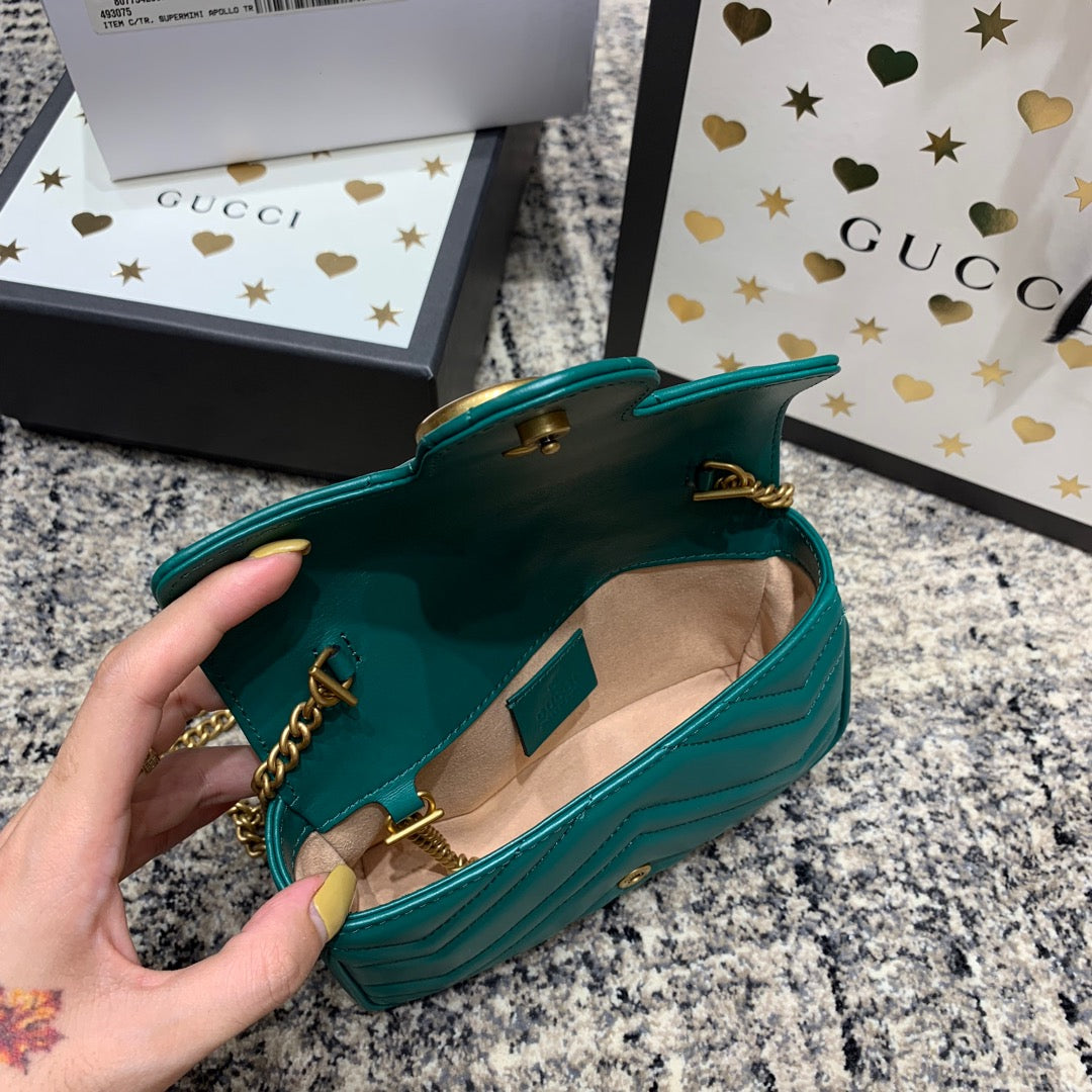 GG Marmont Mini 16.5cm Turquoise Calfskin Gold Hardware mysite
