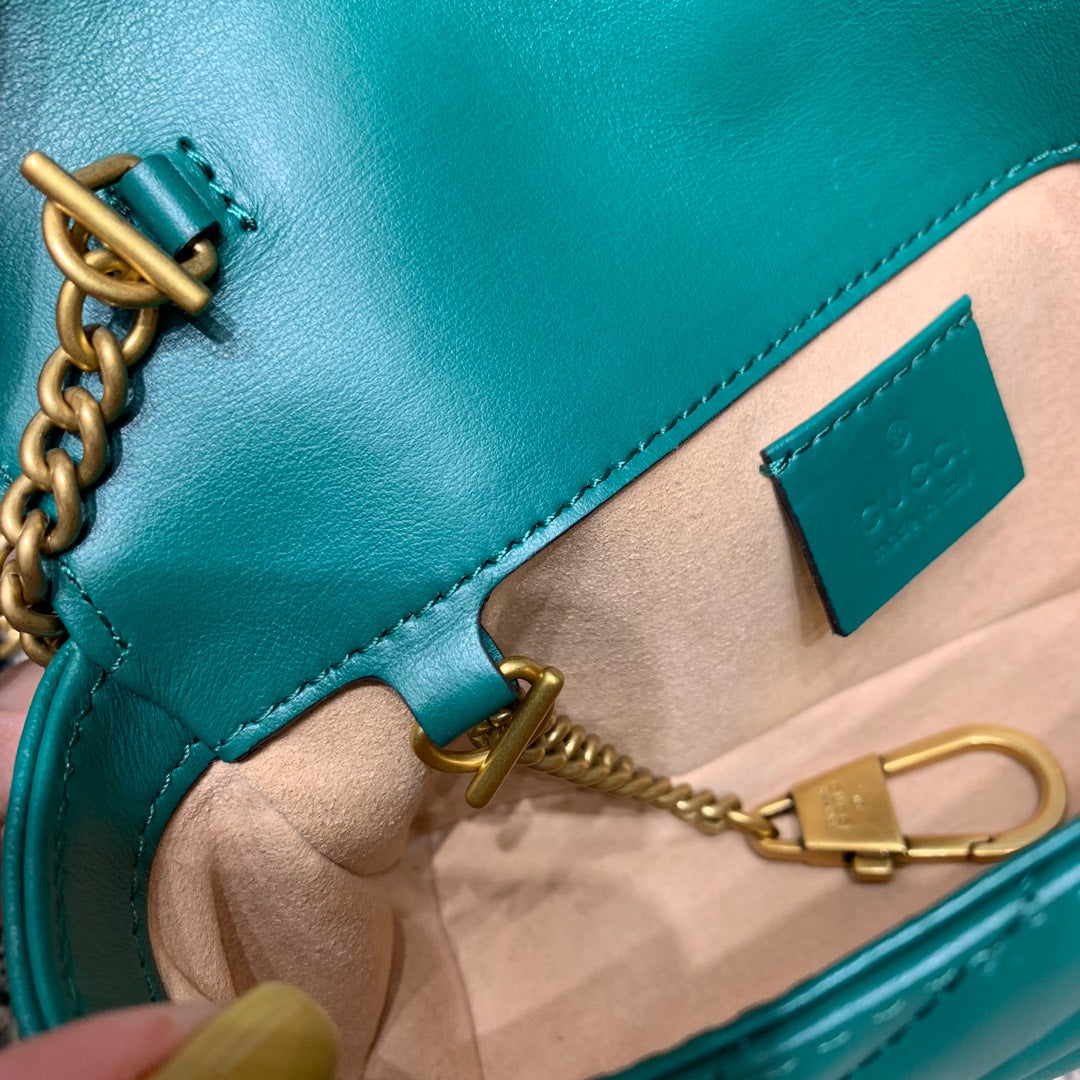 GG Marmont Mini 16.5cm Turquoise Calfskin Gold Hardware mysite