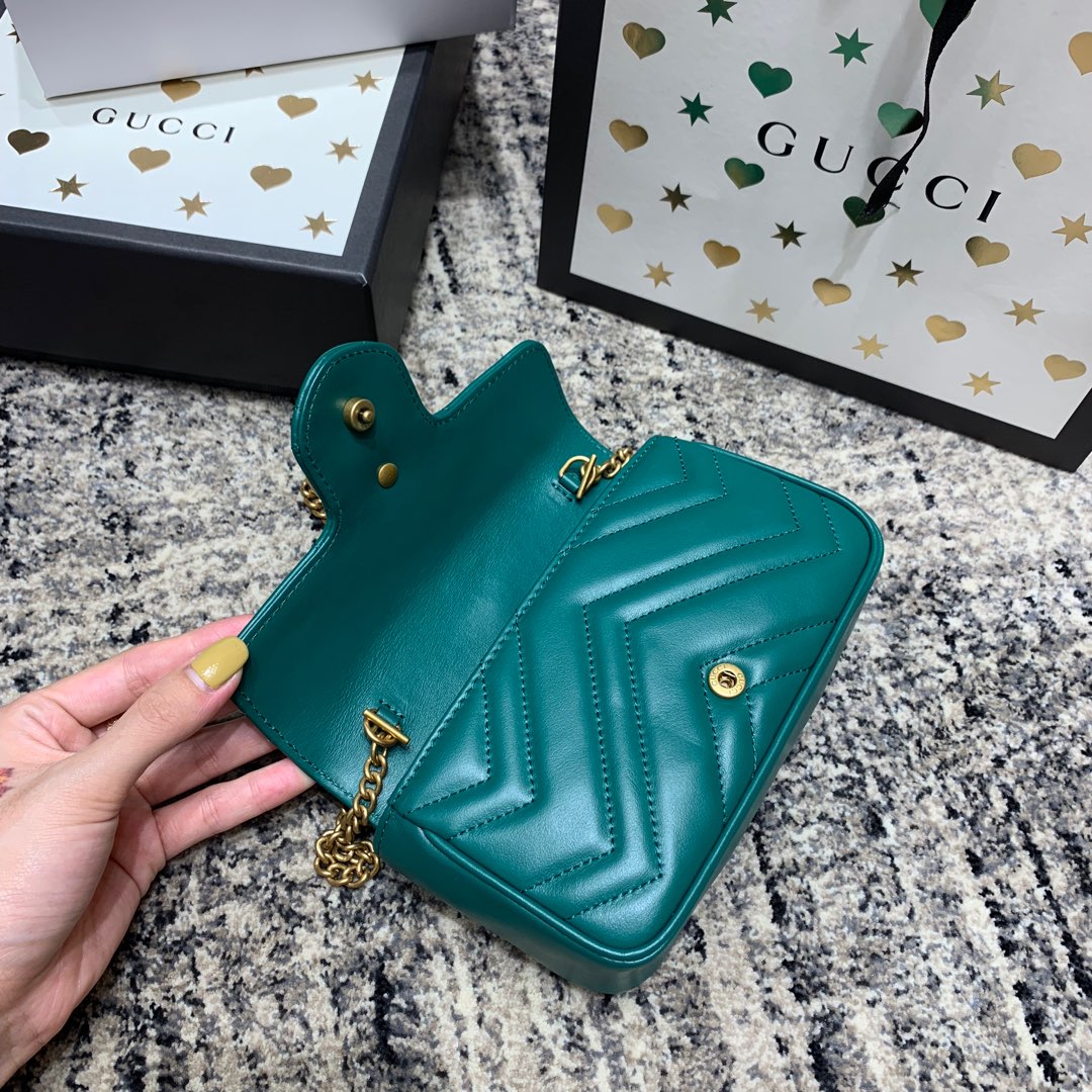 GG Marmont Mini 16.5cm Turquoise Calfskin Gold Hardware mysite