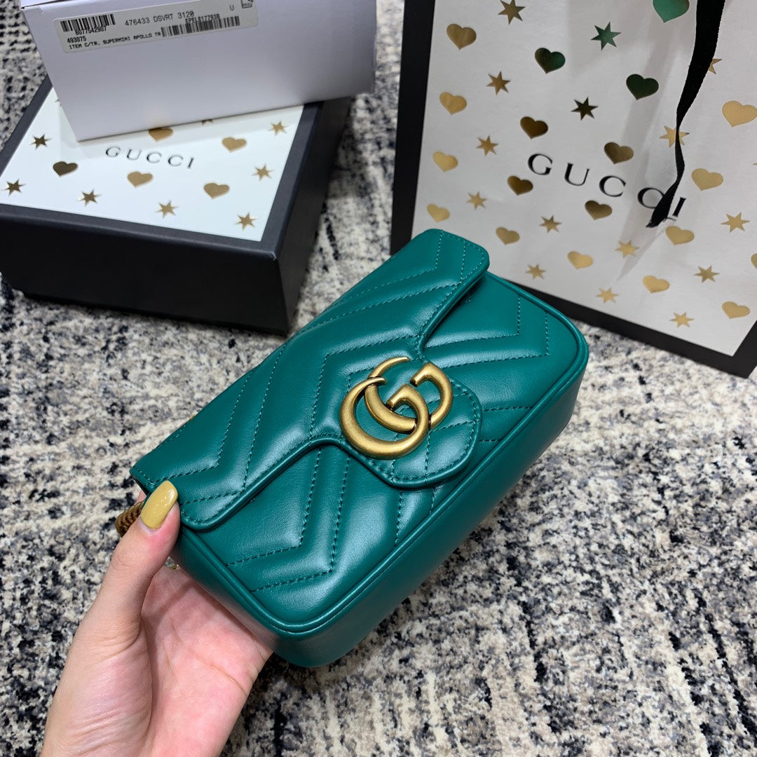 GG Marmont Mini 16.5cm Turquoise Calfskin Gold Hardware mysite