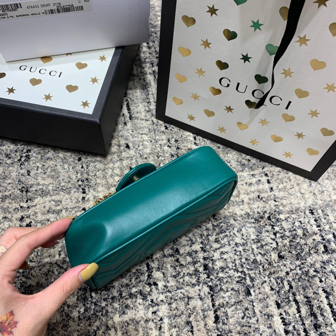 GG Marmont Mini 16.5cm Turquoise Calfskin Gold Hardware mysite