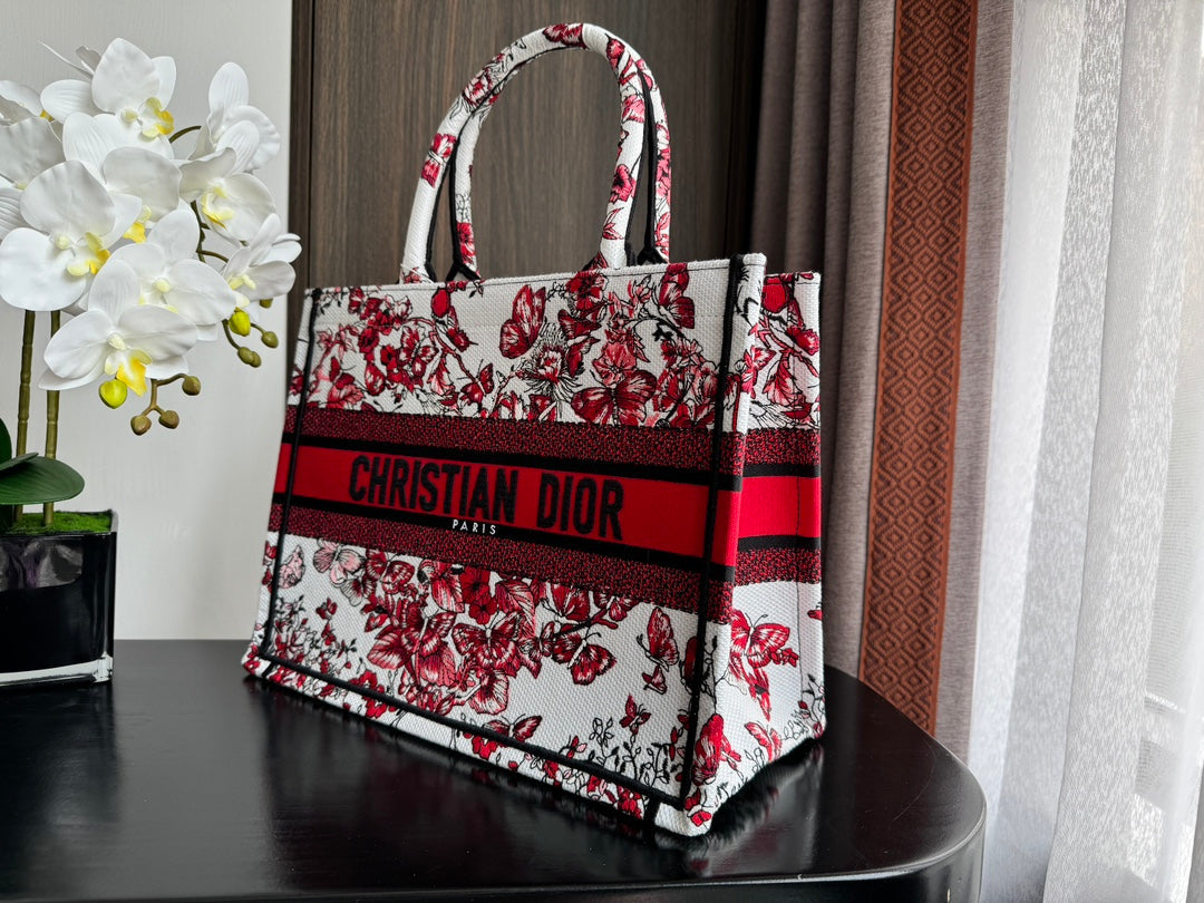 Medium CD Book Tote 36cm White and Red Heart Butterfly Embroidery mysite
