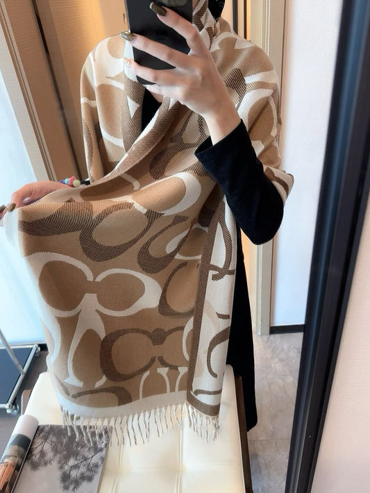 Simple Monogram Cashmere Fringed Scarf-10 mysite