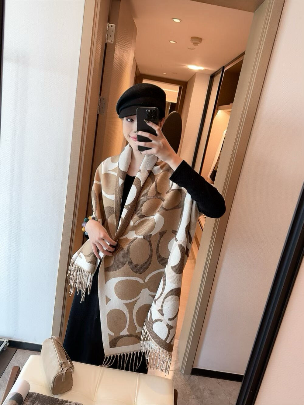 Simple Monogram Cashmere Fringed Scarf-10 mysite