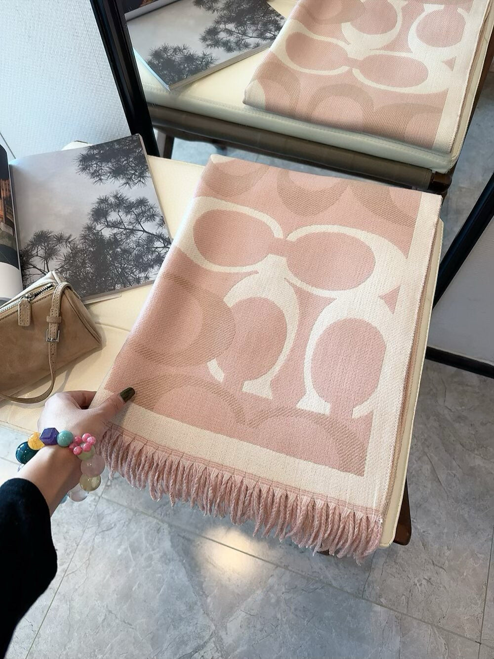 Simple Monogram Cashmere Fringed Scarf-10 mysite