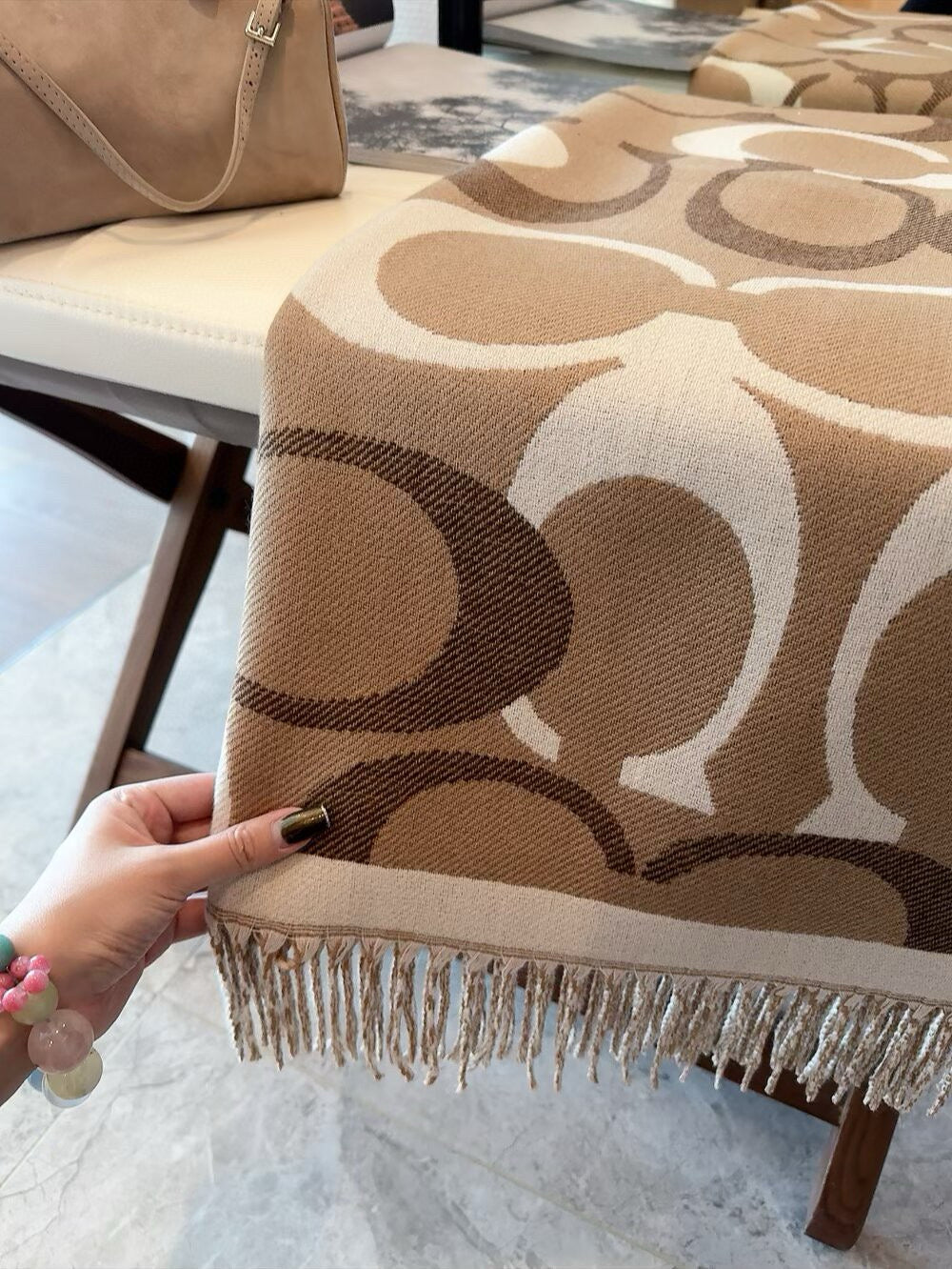 Simple Monogram Cashmere Fringed Scarf-10 mysite