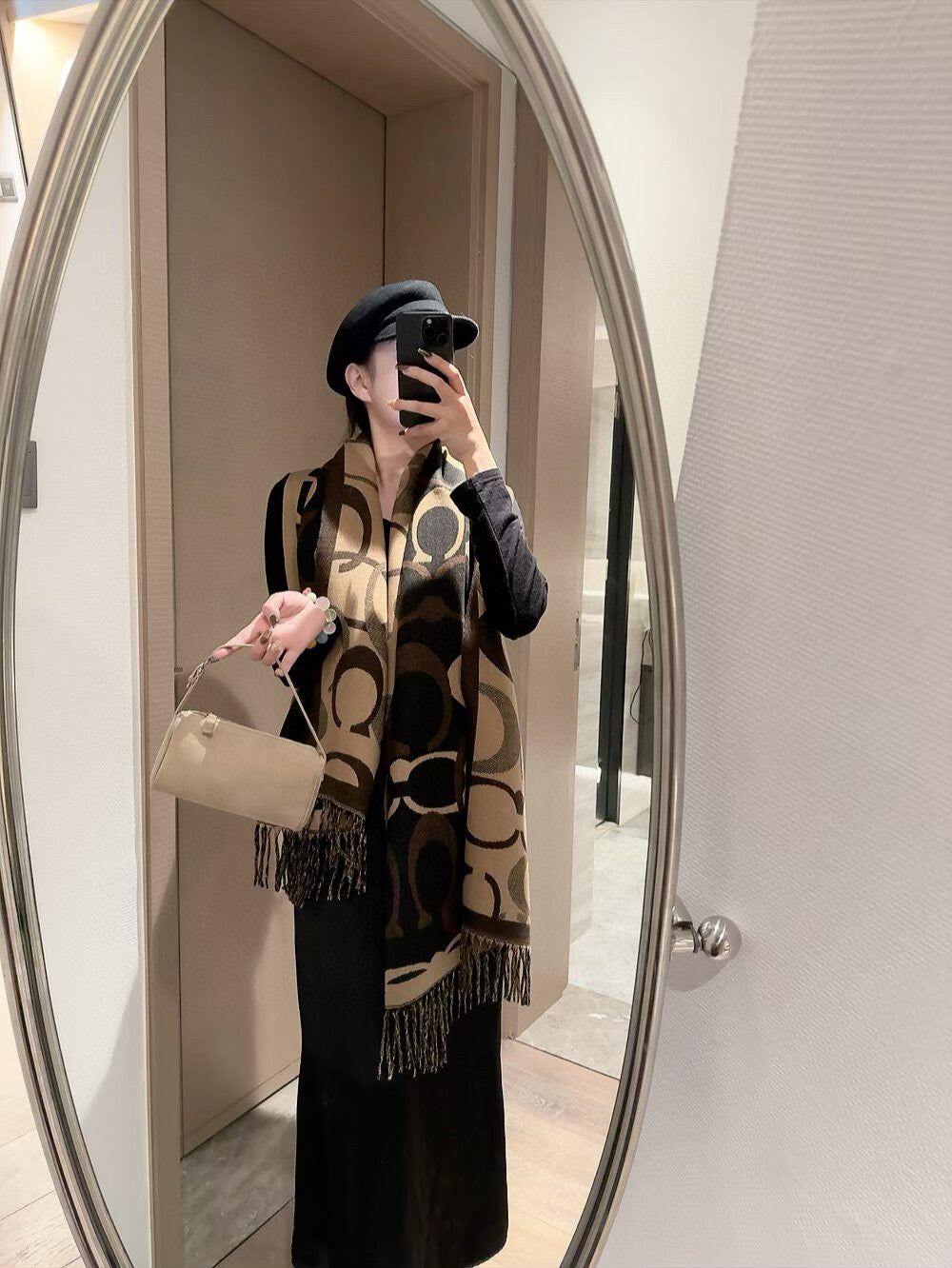 Simple Monogram Cashmere Fringed Scarf-10 mysite