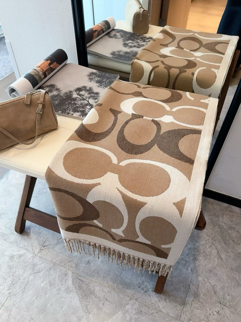 Simple Monogram Cashmere Fringed Scarf-10 mysite