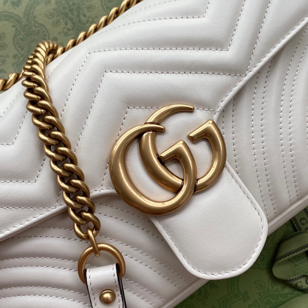 GG Marmont 26cm White Calfskin Gold Hardware mysite