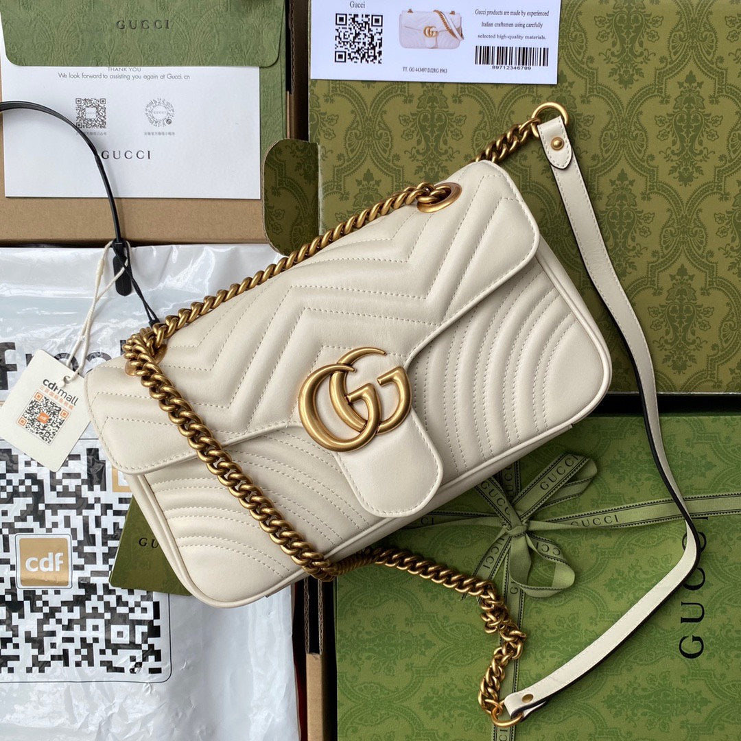GG Marmont 26cm White Calfskin Gold Hardware mysite