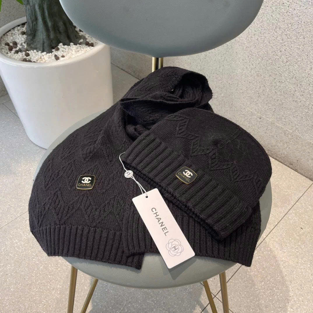CC CLASSIC HAT & SCARF SET IN MEIDUM BLACK CASHMERE mysite