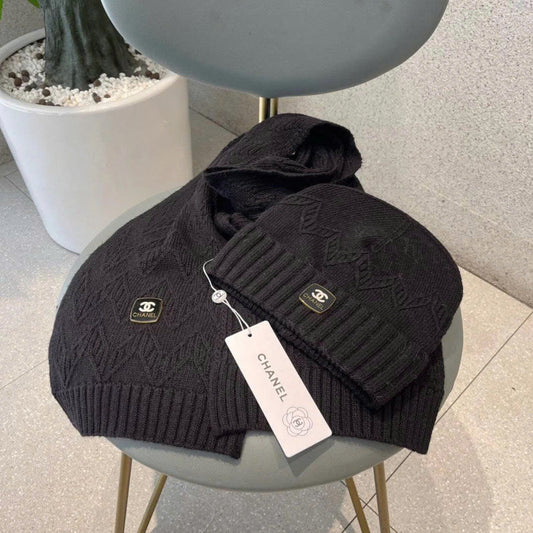 CC CLASSIC HAT & SCARF SET IN MEIDUM BLACK CASHMERE mysite